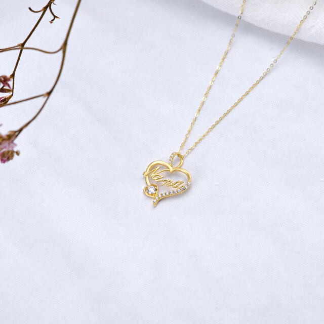 14K Gold Cubic Zirconia Heart Pendant Necklace with Engraved Word-3