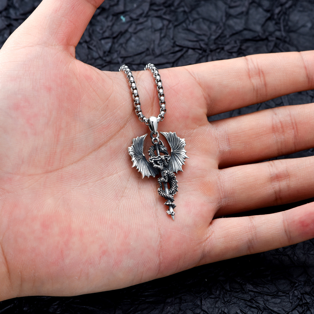 Sterling Silver Dragon Pendant Necklace for Men-4