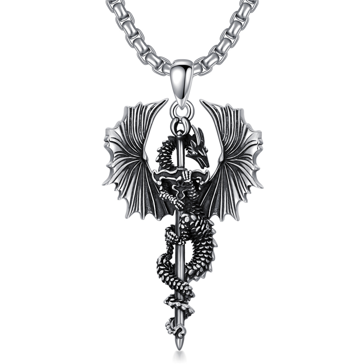 Sterling Silver Dragon Pendant Necklace for Men-1
