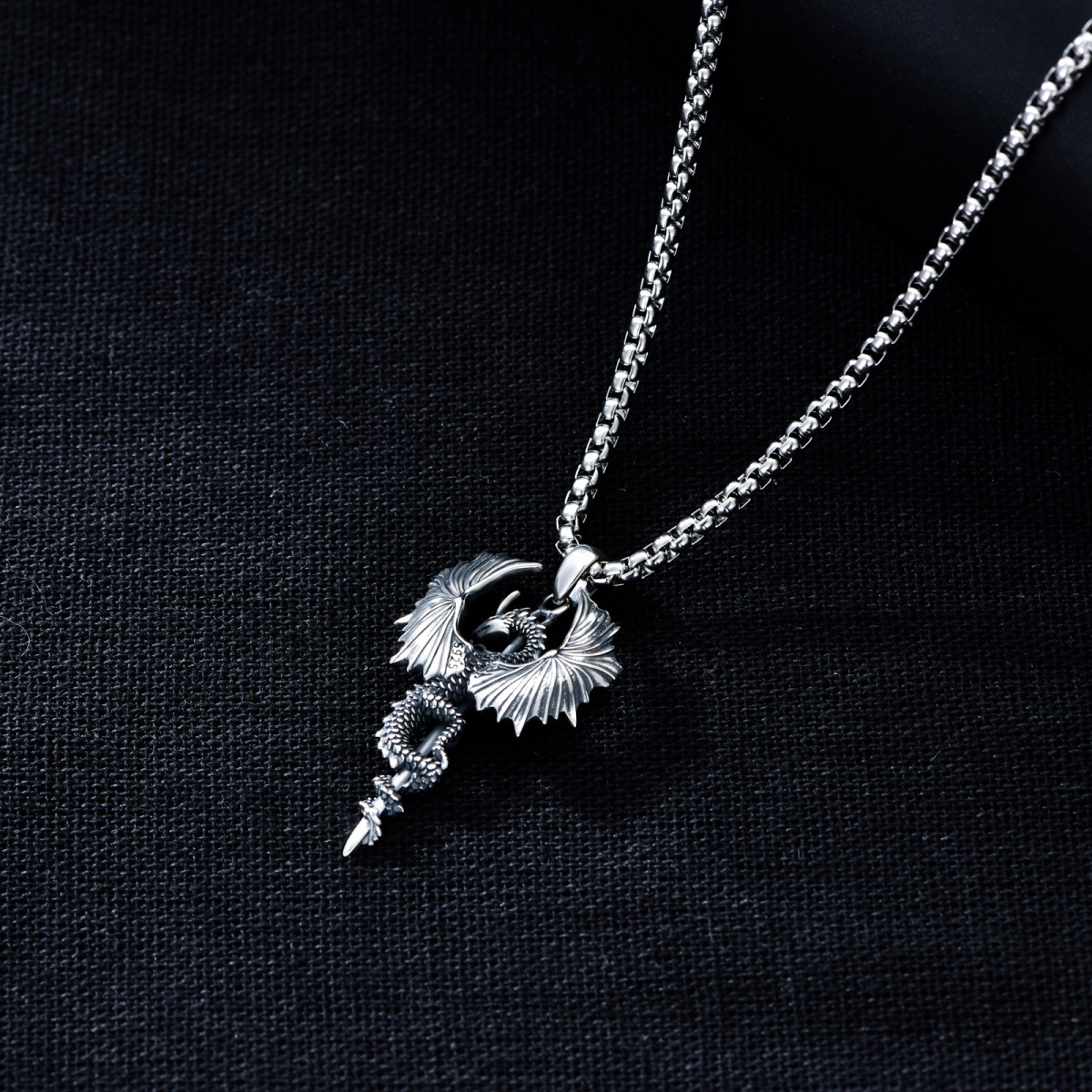 Sterling Silver Dragon Pendant Necklace for Men-7