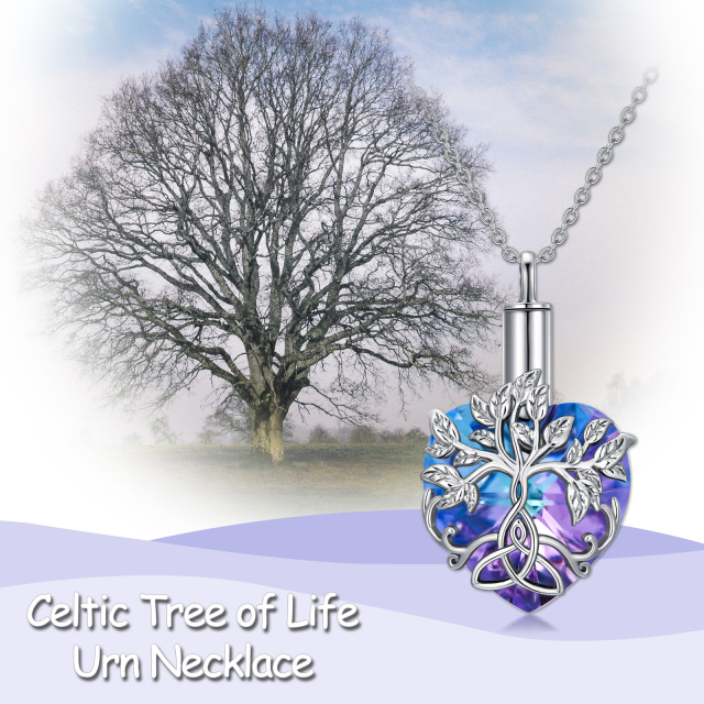 Colar de prata esterlina com cristal em forma de coração, árvore da vida e nó celta para c-5