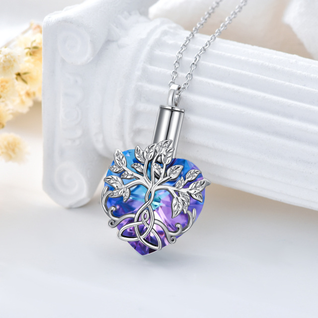 Sterling Silver Heart Shaped Crystal Tree Of Life & Celtic Knot Urn Necklace for Ashes-2