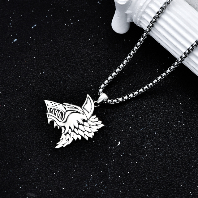 Sterling Silver Wolf Pendant Necklace for Men-6