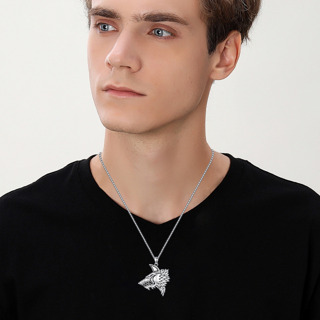 Sterling Silver Wolf Pendant Necklace for Men-1