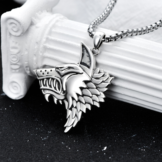Sterling Silver Wolf Pendant Necklace for Men-4