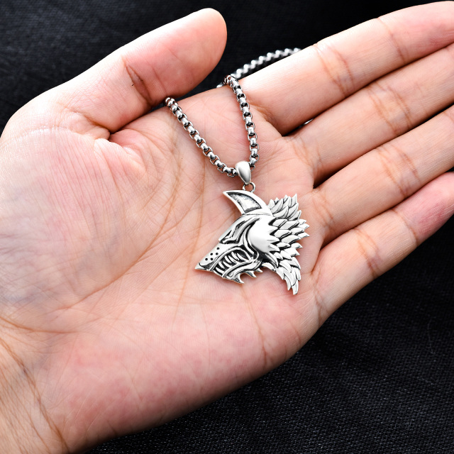 Sterling Silver Wolf Pendant Necklace for Men-3
