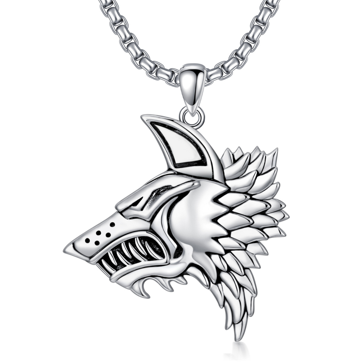 Sterling Silver Wolf Pendant Necklace for Men-1