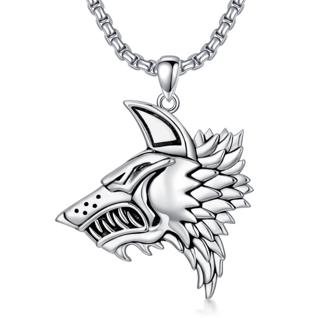 Sterling Silver Wolf Pendant Necklace for Men-0