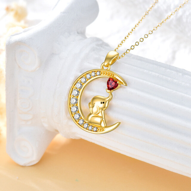 14K Gold Heart Shaped Moissanite Elephant & Moon Pendant Necklace-3