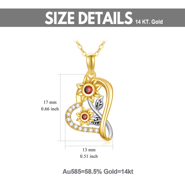 14K White Gold & Yellow Gold Moissanite Sunflower & Heart Pendant Necklace-4