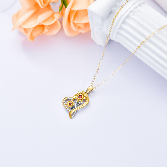 14K White Gold & Yellow Gold Moissanite Sunflower & Heart Pendant Necklace-3