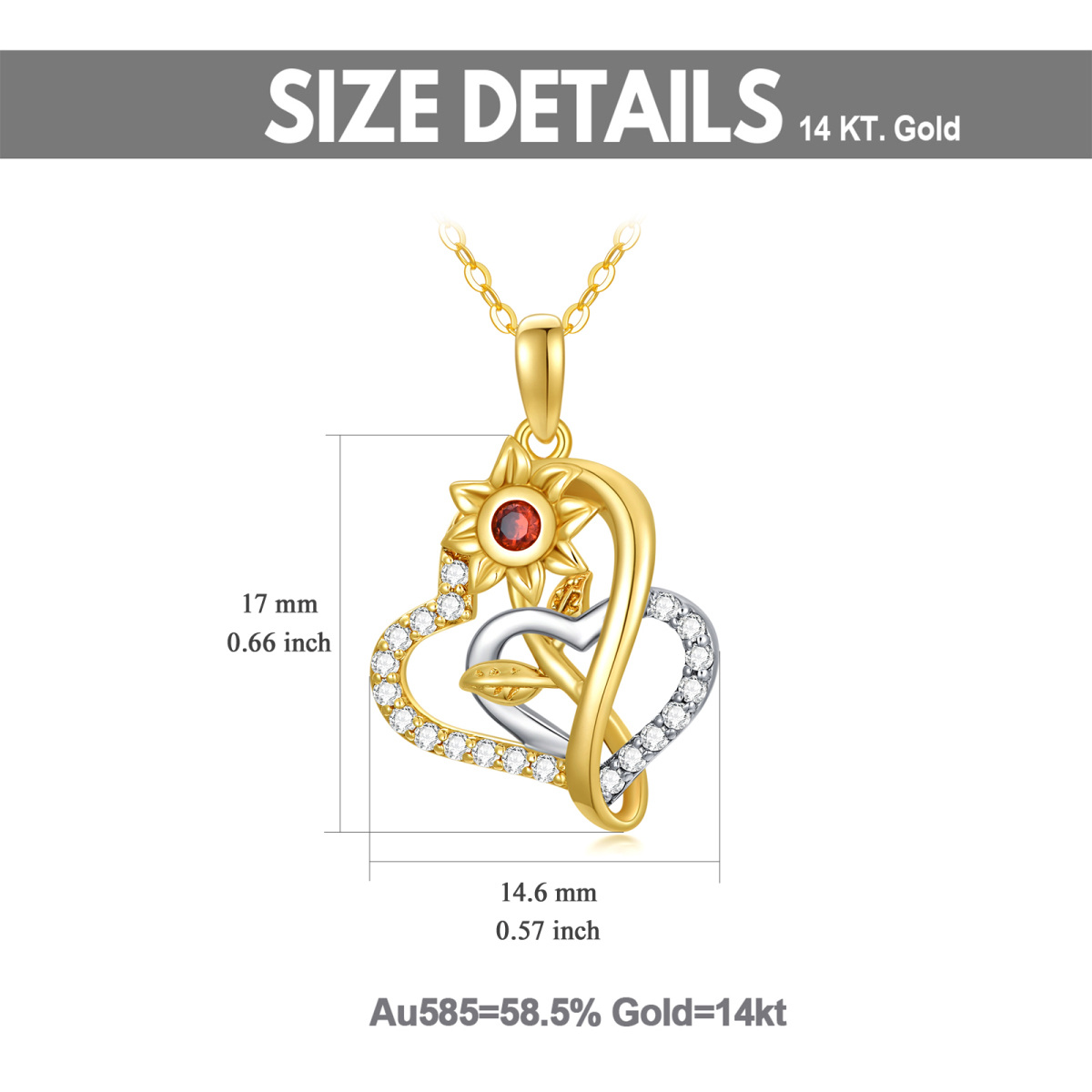 Collier rond en argent et or 14 carats avec pendentif en forme de cœur de tournesol et de tournesol en moissanite-5