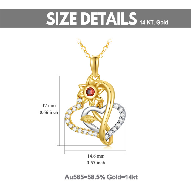 Collier rond en argent et or 14 carats avec pendentif en forme de cœur de tournesol et de tournesol en moissanite-4