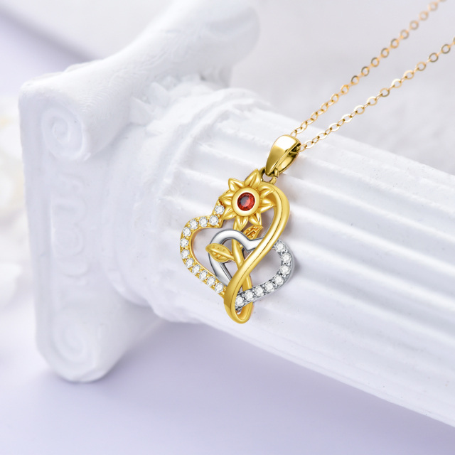 14K Silver & Gold Round Moissanite Sunflower & Heart & Heart With Heart Pendant Necklace-2