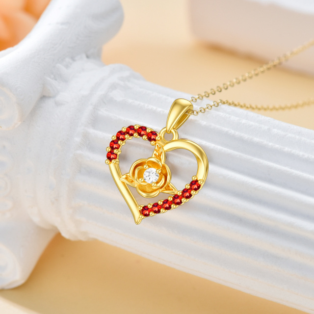 14K Gold Circular Shaped Moissanite Rose & Heart Pendant Necklace-2