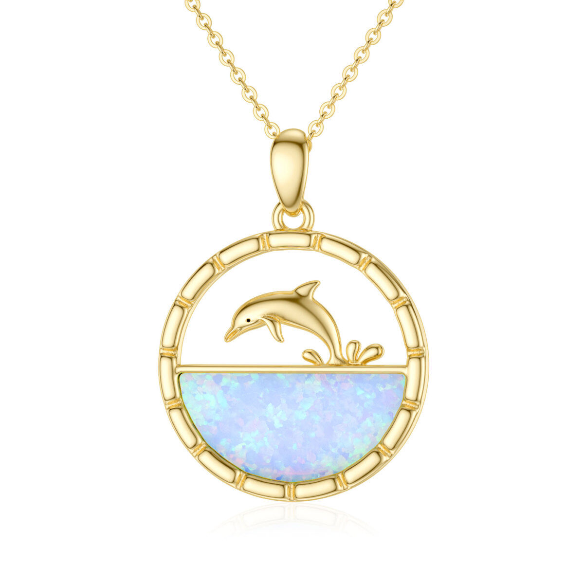 14K Gold Opal Delphin Anhänger Halskette-1