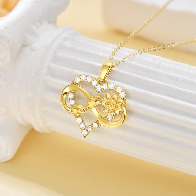 14K Gold Circular Shaped Cubic Zirconia Sunflower & Heart & Infinity Symbol Pendant Necklace-2