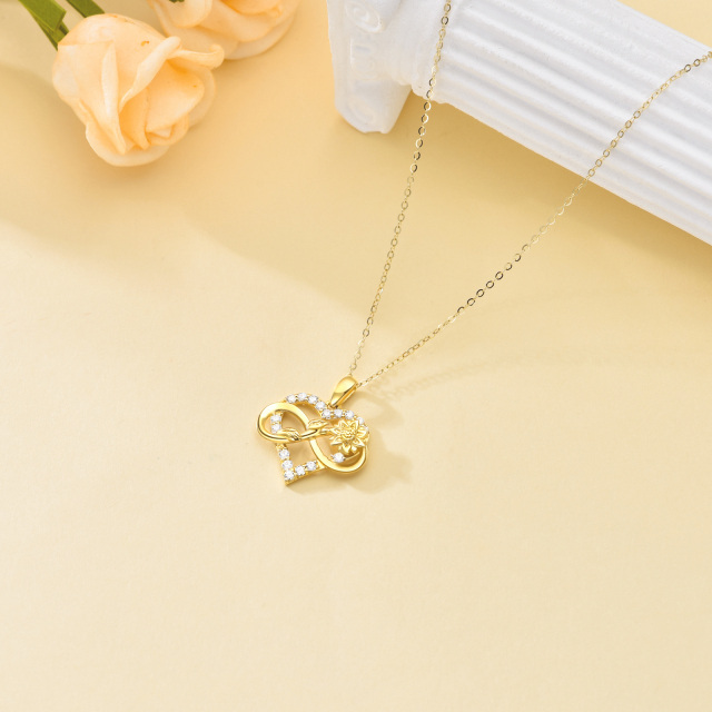 14K Gold Circular Shaped Cubic Zirconia Sunflower & Heart & Infinity Symbol Pendant Necklace-3