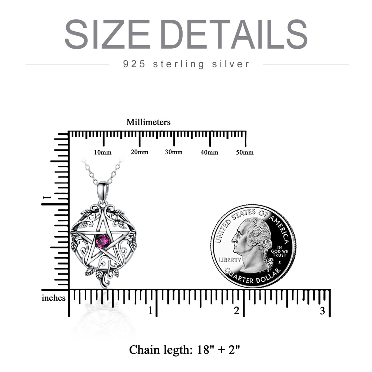 Sterling Silver Crystal Ivy & Pentagram Pendant Necklace-7