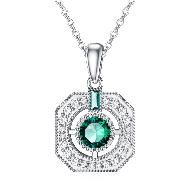 9K White Gold Cubic Zirconia Square Pendant Necklace-1