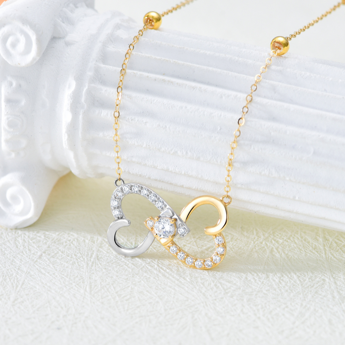 14K Gold Circular Shaped Cubic Zirconia Heart & Heart With Heart & Infinity Symbol Pendant Necklace-3