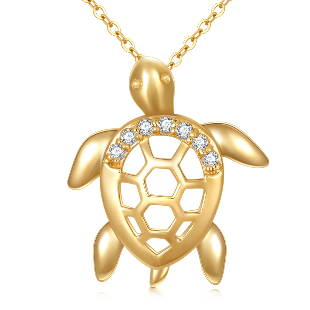 14K Gold Diamond Turtle & Turtle Pendant Necklace-1