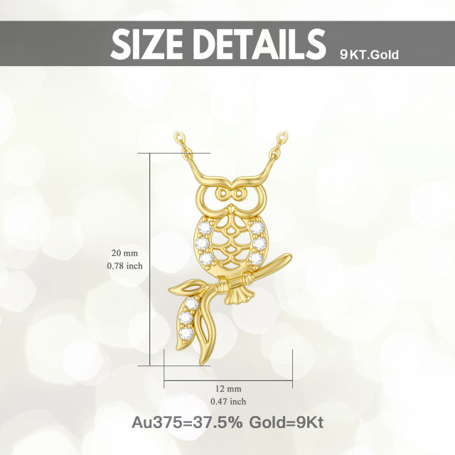 9K Gold Cubic Zirconia Owl Pendant Necklace-3