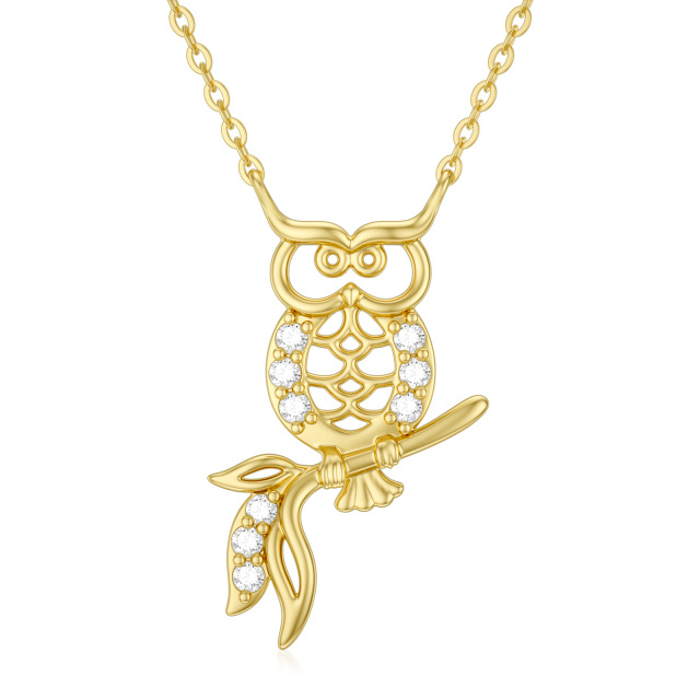 9K Gold Cubic Zirconia Owl Pendant Necklace-0