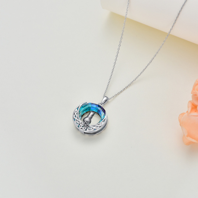 Sterling Silber zweifarbige Katze & keltischer Knoten & Mond Kristall Anhänger Halskette-2
