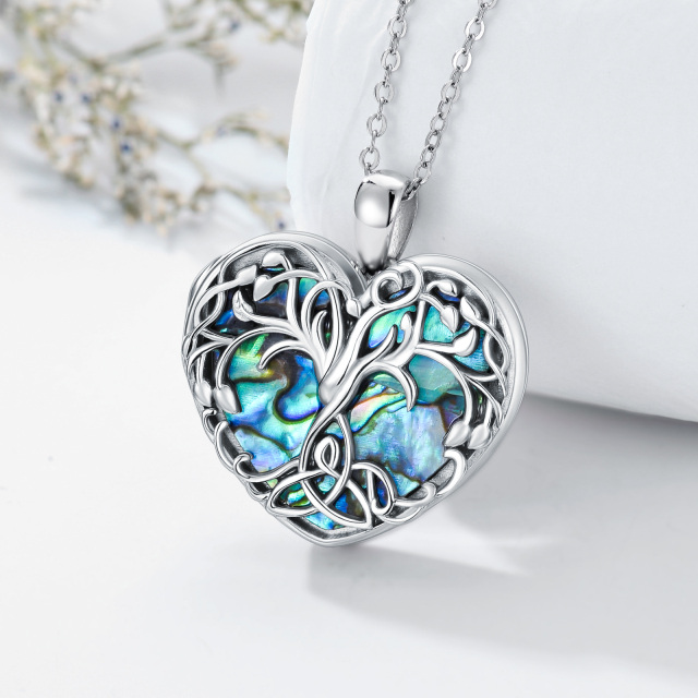 Sterling Silver Heart Shaped Abalone Shellfish Tree Of Life & Heart Personalized Photo Locket Necklace-3