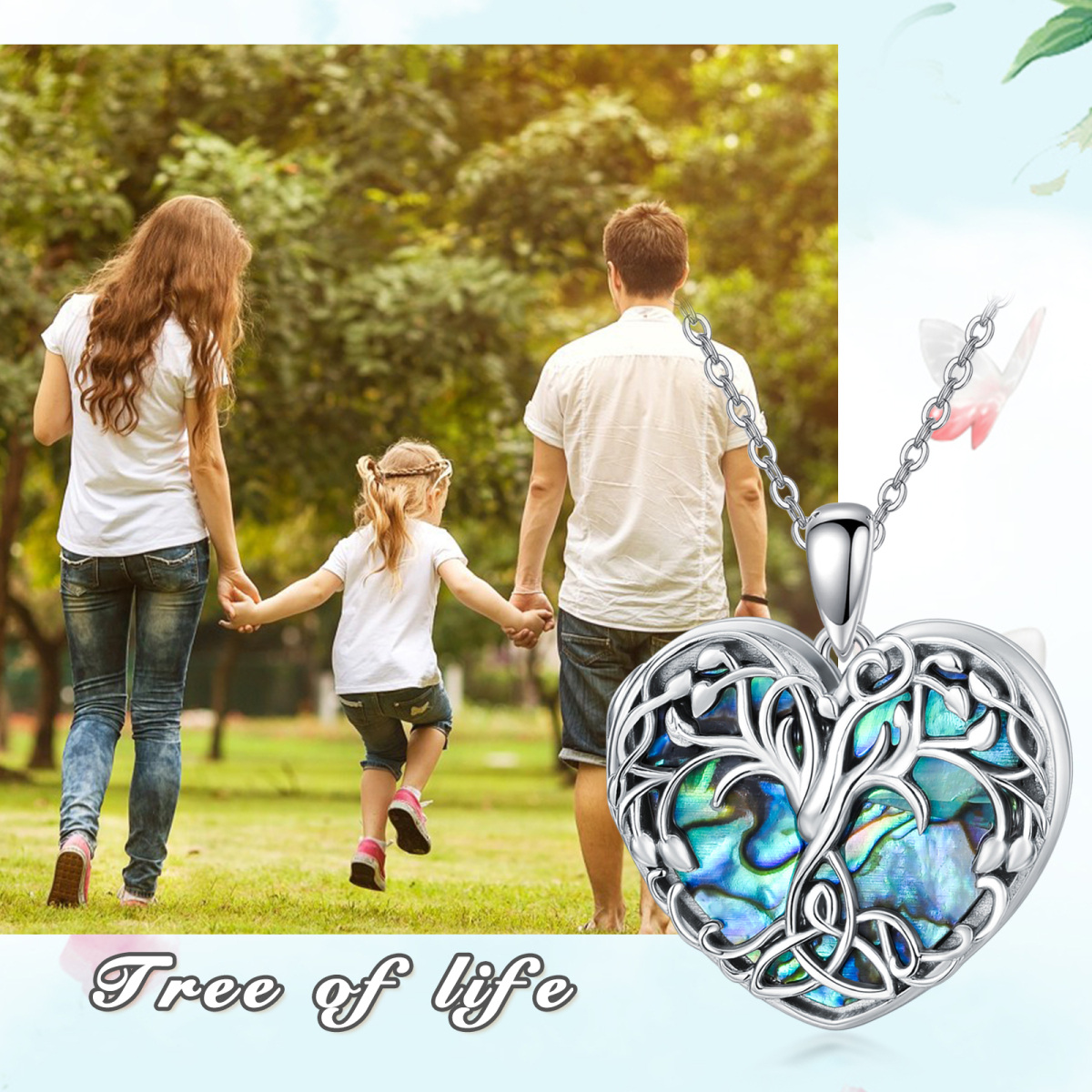 Sterling Silver Heart Shaped Abalone Shellfish Tree Of Life & Heart Personalized Photo Locket Necklace-6