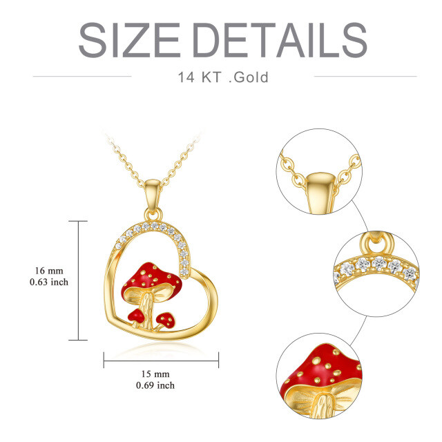 14K Gold Cubic Zirconia Mushroom & Heart Pendant Necklace-5