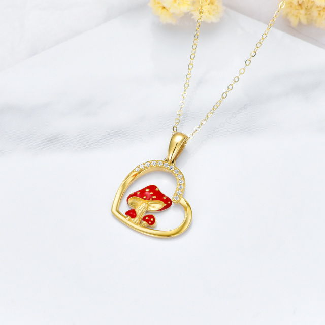 14K Gold Cubic Zirconia Mushroom & Heart Pendant Necklace-4