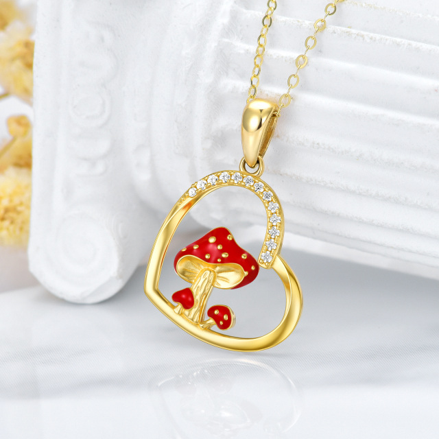 14K Gold Cubic Zirconia Mushroom & Heart Pendant Necklace-2