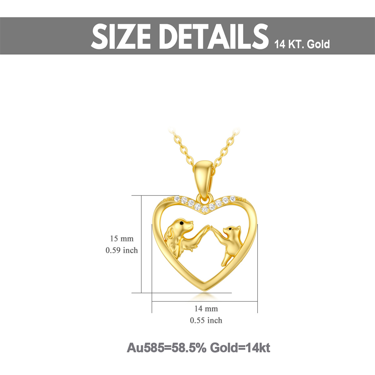 14K Gold Cubic Zirconia Dog Pendant Necklace-5
