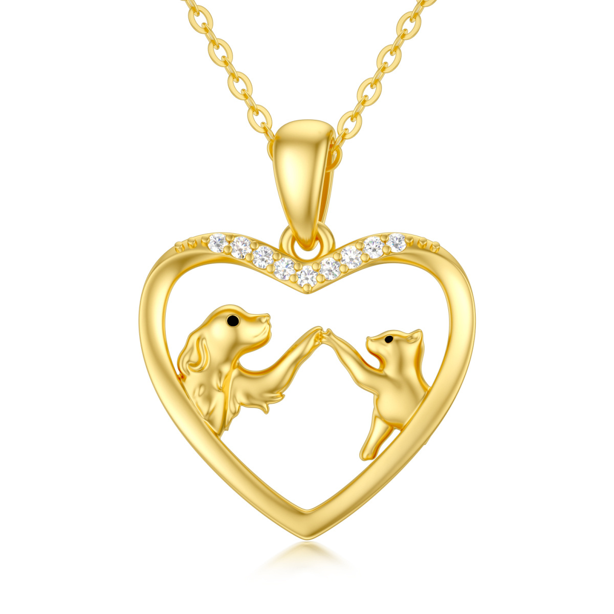 14K Gold Cubic Zirkonia Hund Anhänger Halskette-1