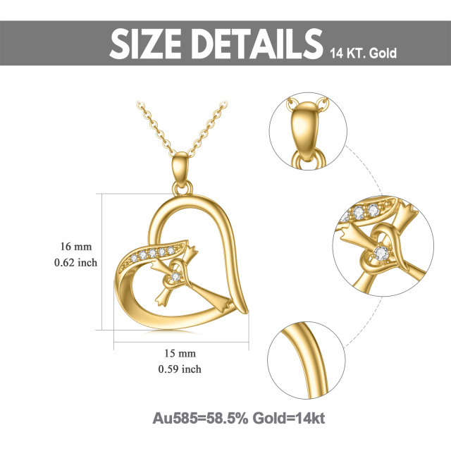 14K Gold Cubic Zirkonia Kreuz & Doppelherz-Anhänger Halskette-4