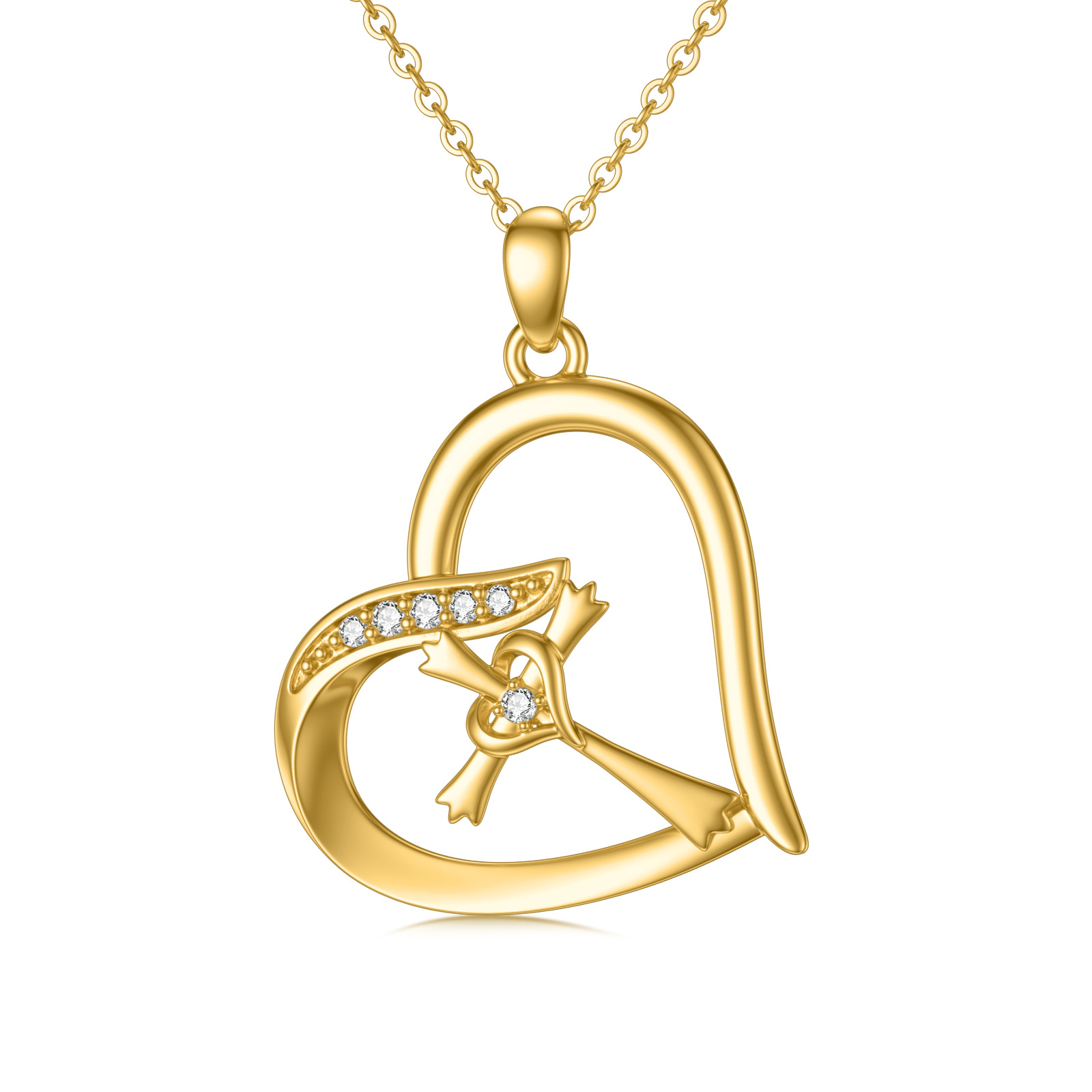 14K Solid Gold Cross Necklace for Women Cross Heart Necklace Heart