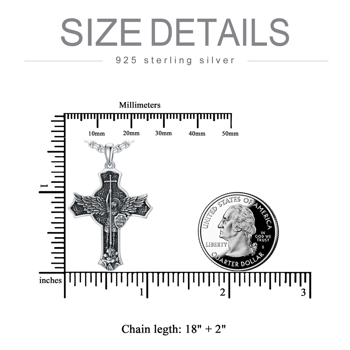Sterling Silver Saint Michael & Shield Pendant Necklace for Men-5
