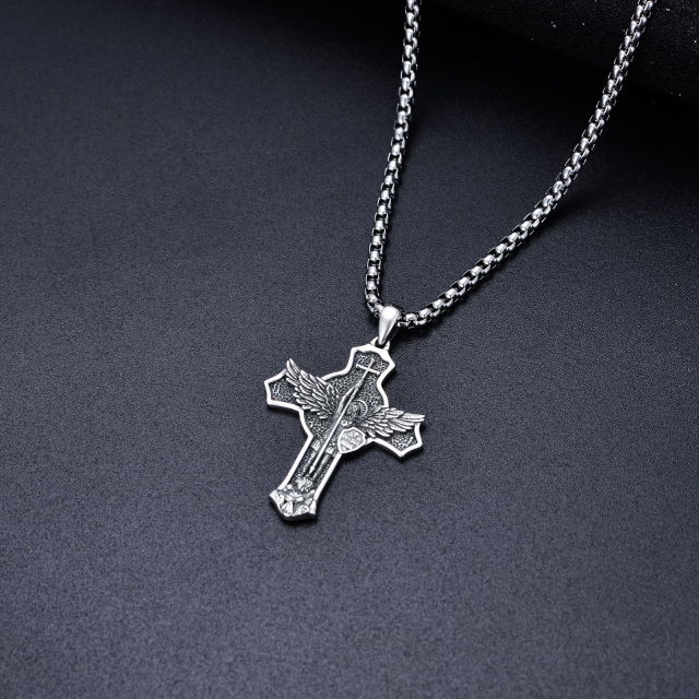 Collier en argent sterling avec pendentif Saint Michel et bouclier pour hommes-3