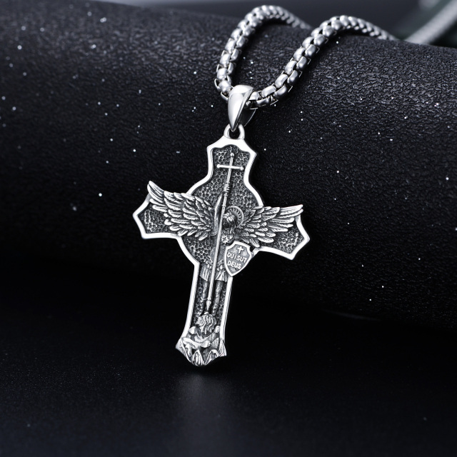 Sterling Silver Saint Michael & Shield Pendant Necklace for Men-2