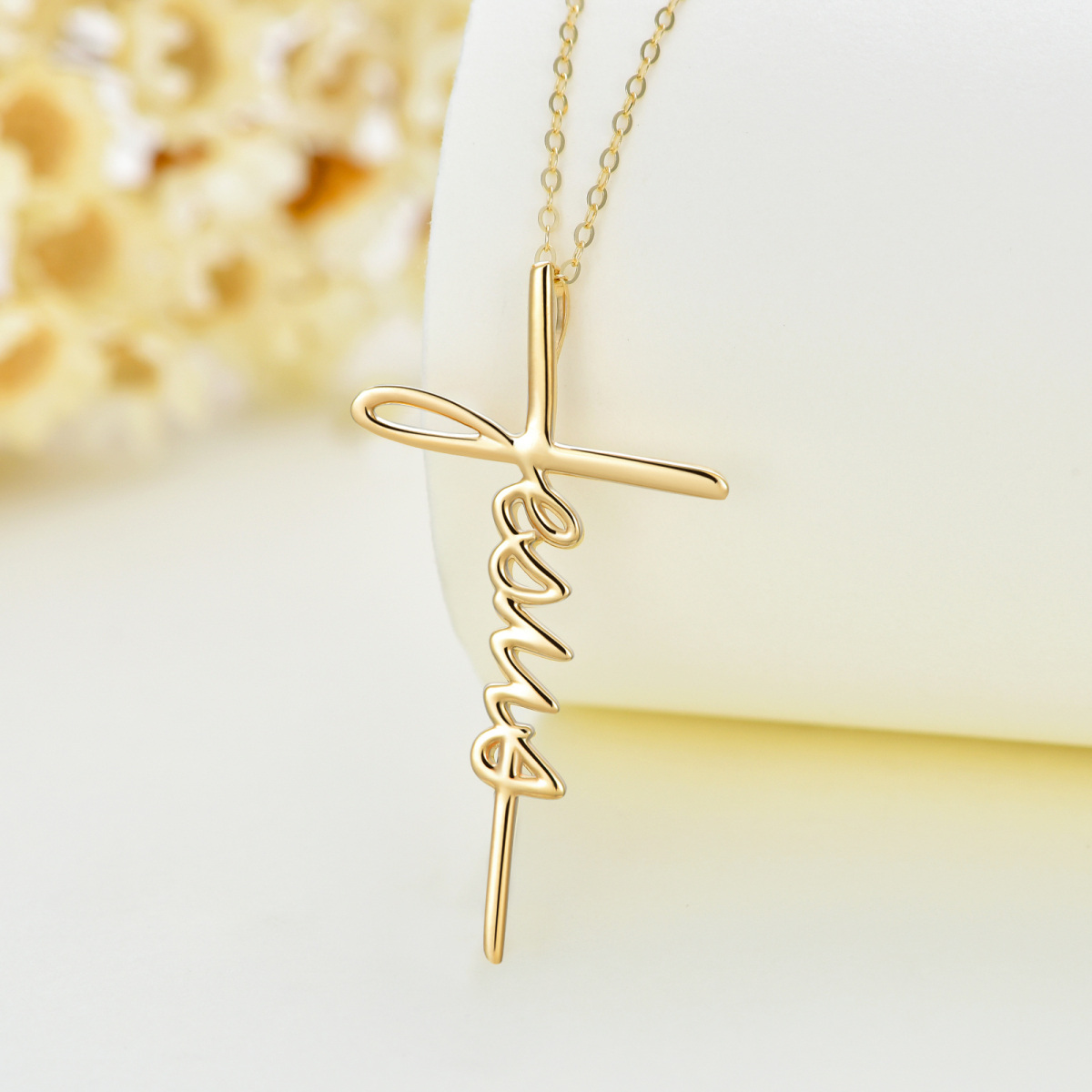 14K Gold Cursive Faith Cross Anhänger Halskette-3