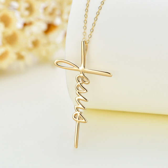 14K Gold Cursive Faith Cross Pendant Necklace-3