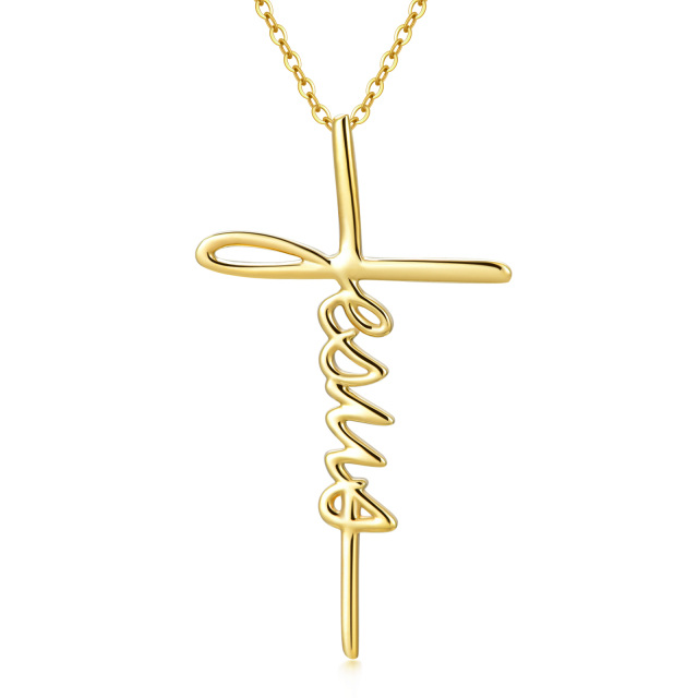 14K Gold Cursive Faith Cross Pendant Necklace-1