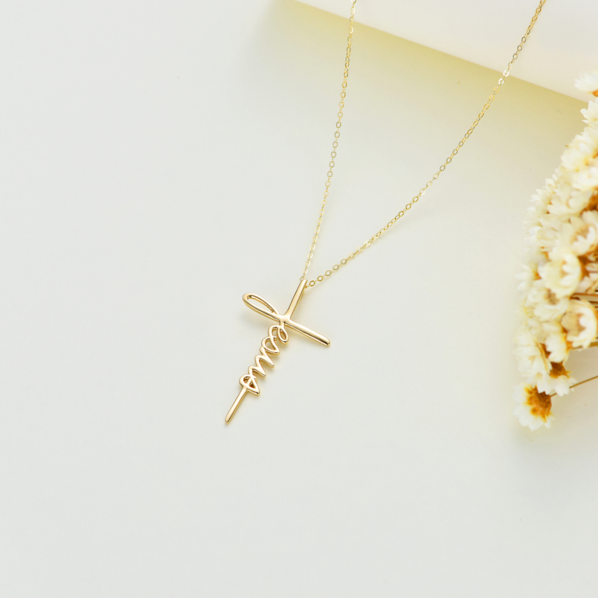 14K Gold Cursive Faith Cross Pendant Necklace-4