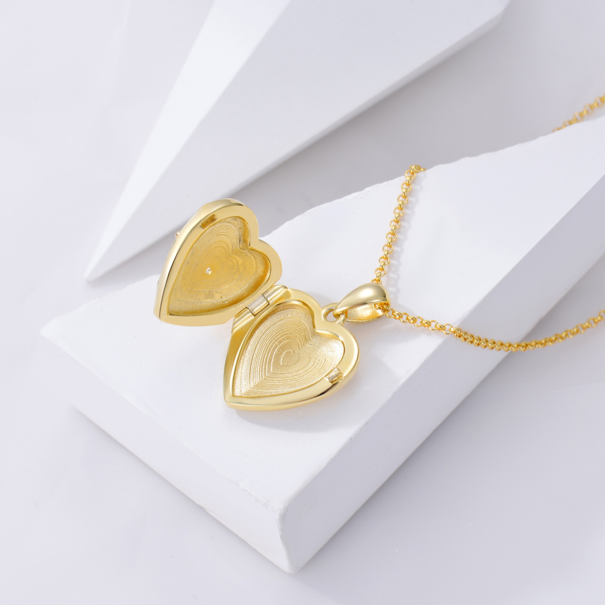 Sterling Silver with Yellow Gold Plated Cubic Zirconia Personalized Photo & Heart Personalized Photo Locket Necklace-5