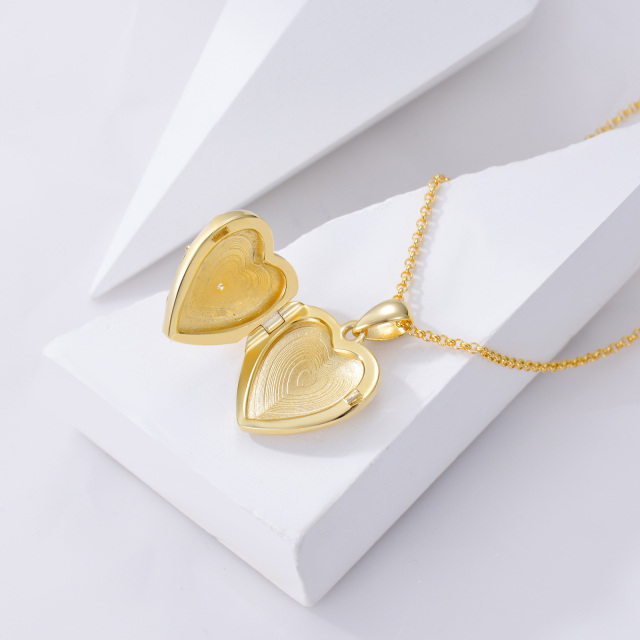 Sterling Silver with Yellow Gold Plated Cubic Zirconia Personalized Photo & Heart Personalized Photo Locket Necklace-4