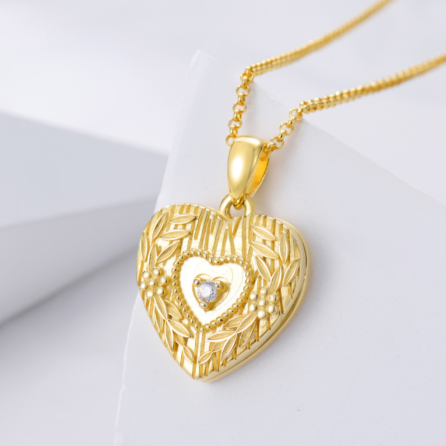 Collier en argent sterling et zircon cubique plaqué or jaune avec photo et coeur personnal-2