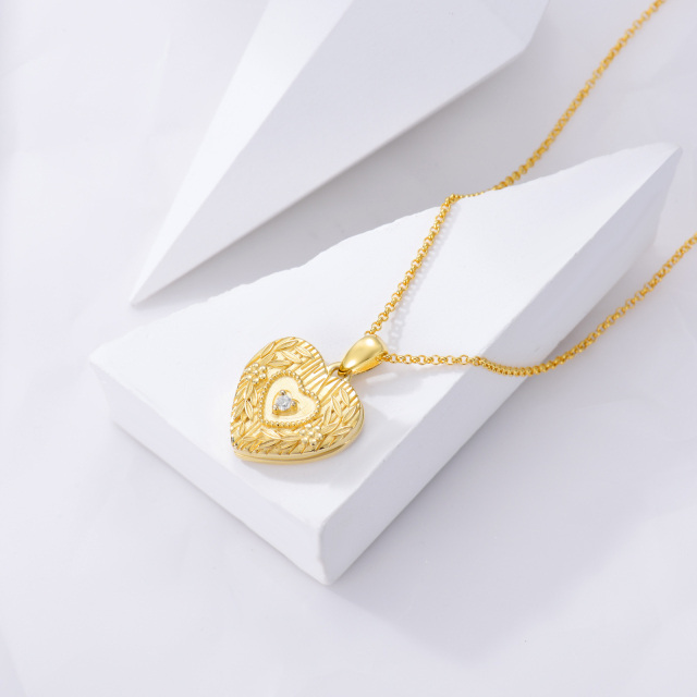 Sterling Silver with Yellow Gold Plated Cubic Zirconia Personalized Photo & Heart Personalized Photo Locket Necklace-3