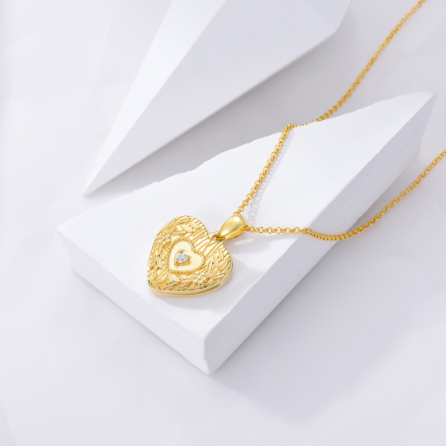 Sterling Silver with Yellow Gold Plated Cubic Zirconia Personalized Photo & Heart Personalized Photo Locket Necklace-4